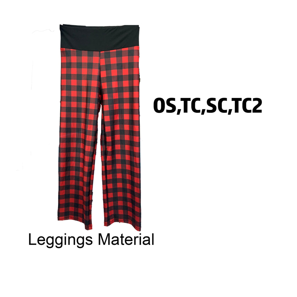 Buffalo Plaid Pajama Lounge Set Bell Sleeves and Loose Legging Material Pants with Pockets