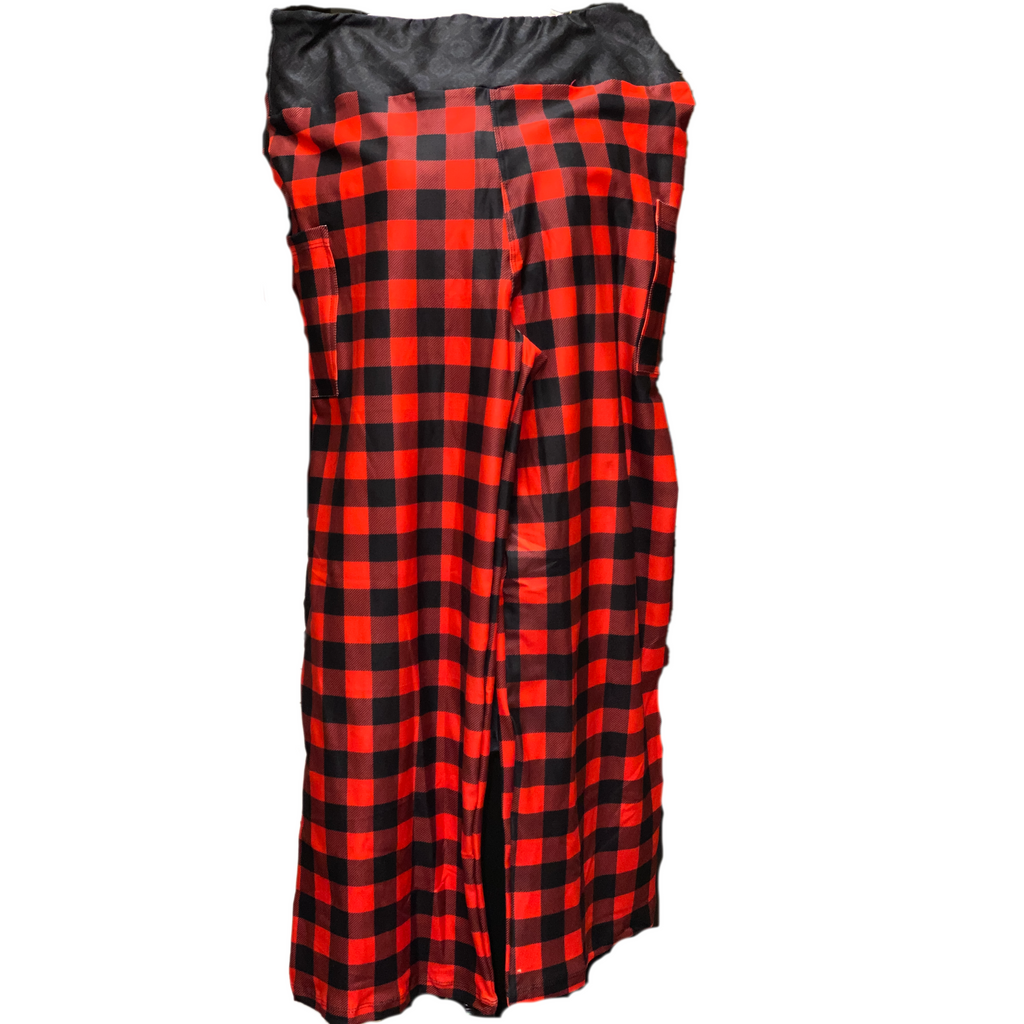 Buffalo Plaid Pajama Lounge Set Bell Sleeves and Loose Legging Material Pants with Pockets