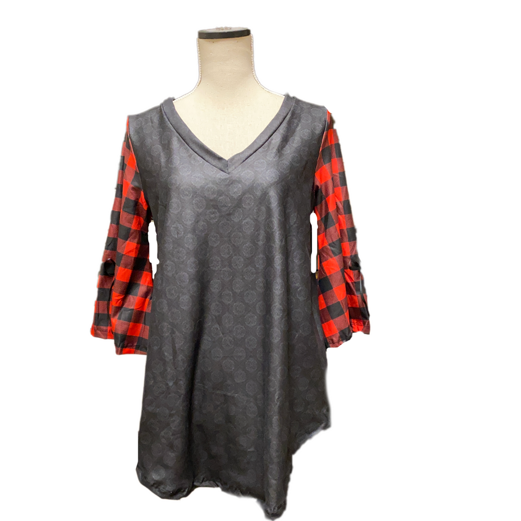 Buffalo Plaid Pajama Lounge Set Bell Sleeves and Loose Legging Material Pants with Pockets