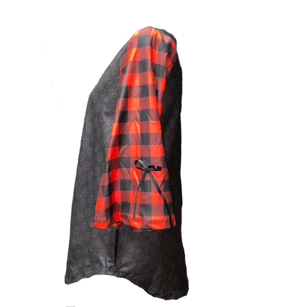 Buffalo Plaid Pajama Lounge Set Bell Sleeves and Loose Legging Material Pants with Pockets