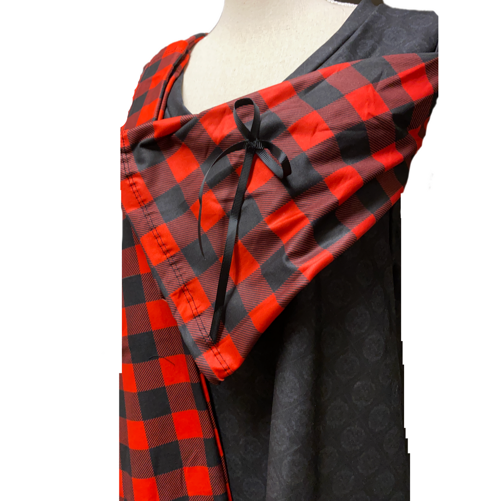 Buffalo Plaid Pajama Lounge Set Bell Sleeves and Loose Legging Material Pants with Pockets