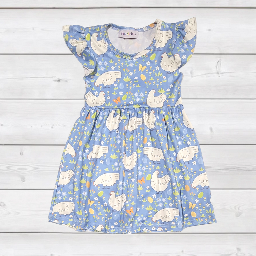 Happy Hens Flutter Sleeve Dress (SWS5033)-Dresses-Sparkledots-sparkledots