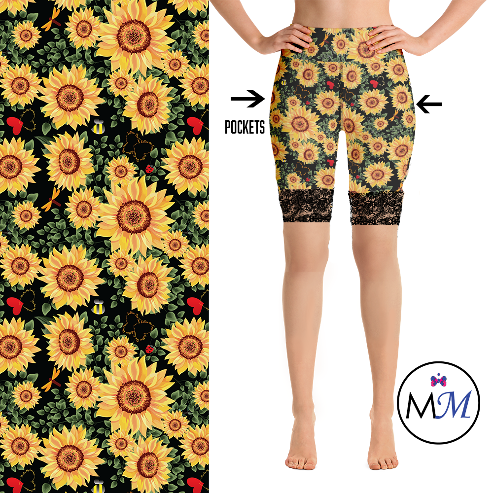 Sunflower Leggings with Black Lace Shorts.